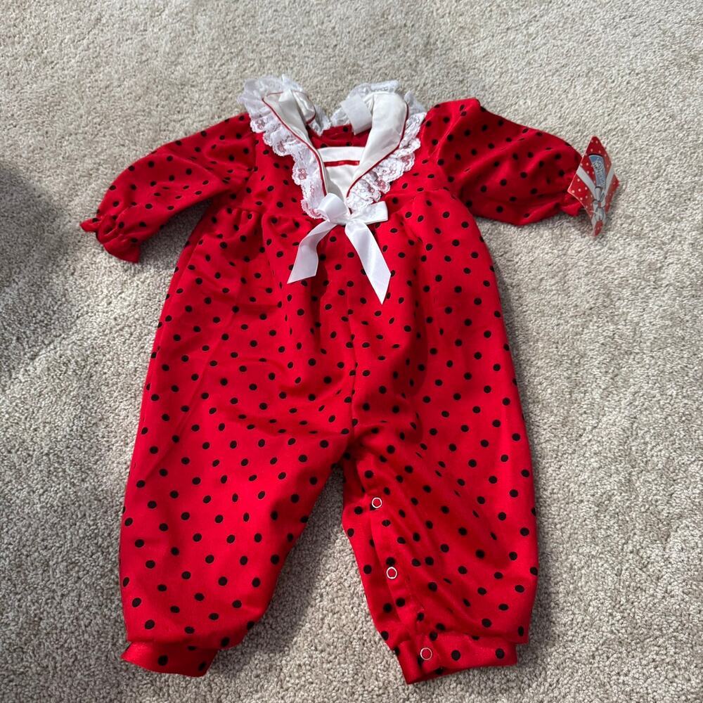 NWT Vintage Broadway Kids Red Polka Dot One Piece Outfit Frilly Collar 12 Months
